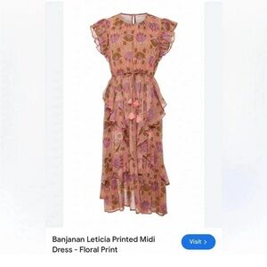 Banjanan Leticia Midi Dress Floral Print Ruffle Boho Size Medium